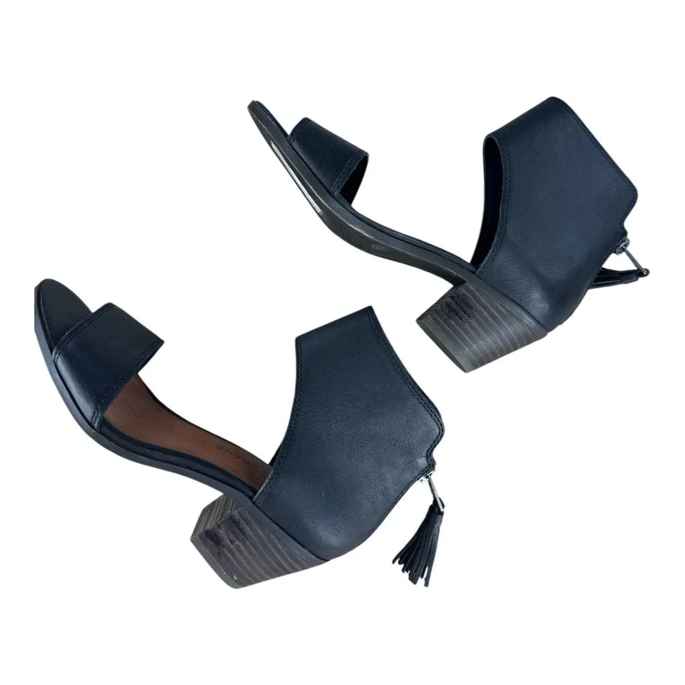 Lucky Brand Barbina Leather Heeled Sandals Black Size 6 Open Toe‎ Bootie Summer